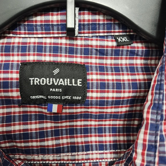 Trouvaille men's button-down shirt size XXL plaid red and blue long sleeve - Picture 3 of 8